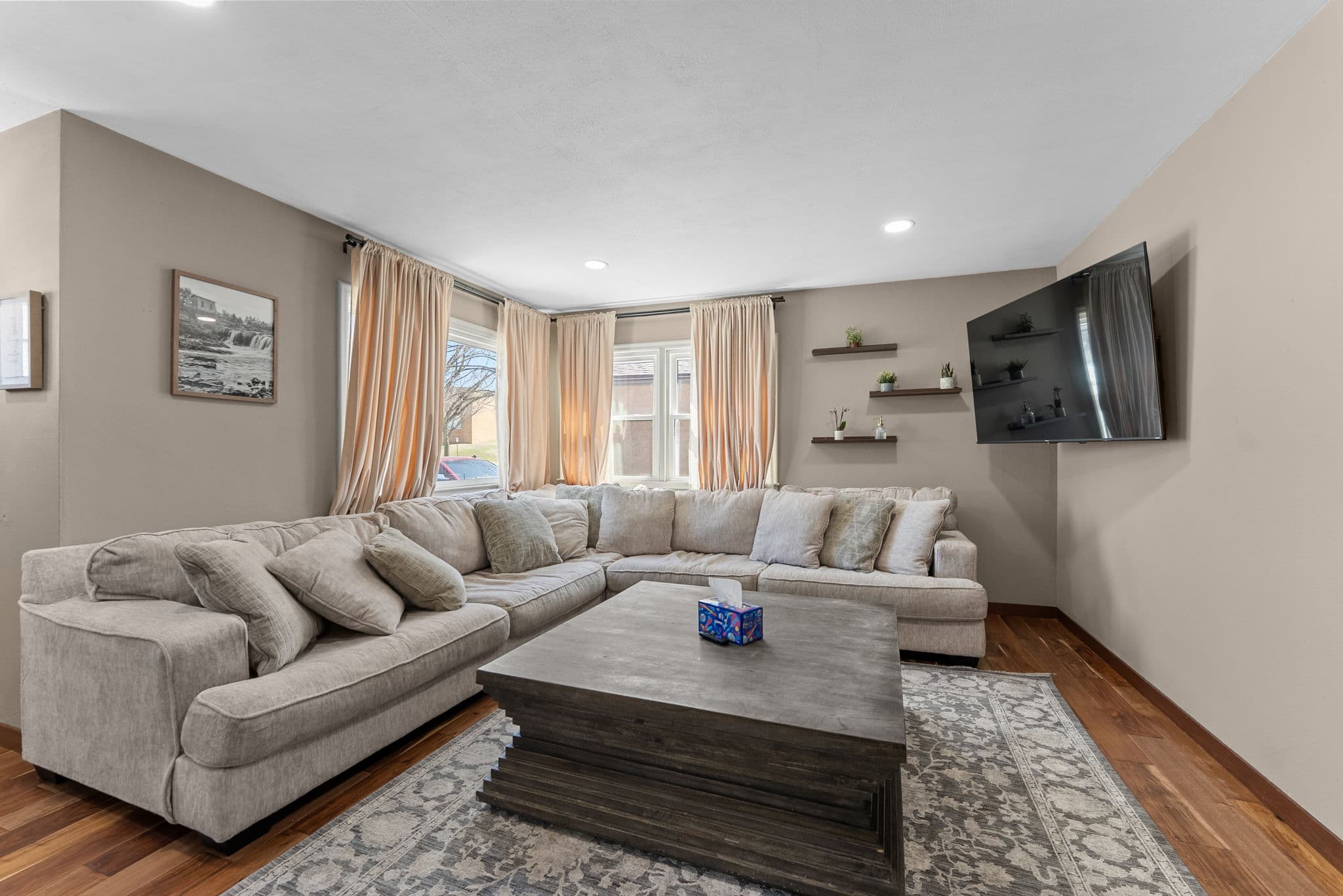 Bright open living room with a sectional